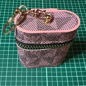 Pink and Black Patterned Keychain Pouch purse charm bag